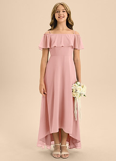 Azazie Maggie Junior A-Linie Schulterfrei Chiffon Kleid Rosettenrosa image1