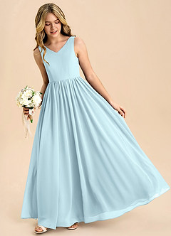 Azazie Hathaway Junior Vestido de Azul Nube de Gasa de Corte en A con Lazo image4