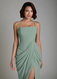 Azazie Nyra Robes de demoiselle d'honneur Robe Fourreau en Mousseline de soie Corset Sauge D'argent image3