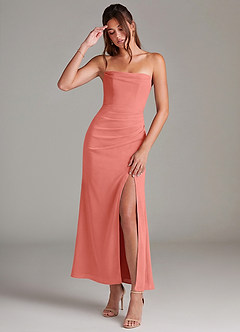 Azazie Leonis Bridesmaid Dresses Salmon Pink Mermaid Strapless Chiffon Convertible Dress image1