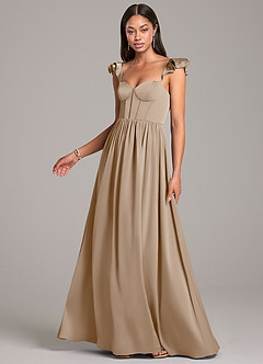 Azazie Denisse Robes de demoiselle d'honneur Robe Trapèze en Satin extensible Rayé Taupe image3