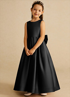 Azazie Cailee Flower Girl Dresses Black Ball-Gown Pleated Matte Satin Dress image4