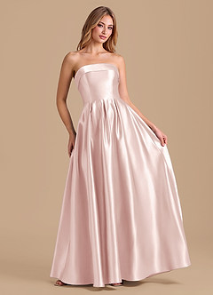 Azazie Lucienne Abiti da Damigella Abito A-Line in Raso Metallizzato Plissettato Rosa Rossore image3