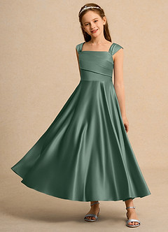 Azazie Bundle Girls Formal vestidos de niña de las flores Vestido de Eucalipto de Satin Mate de Corte en A con Plisado image6