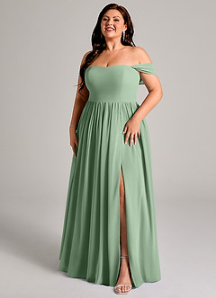 Azazie Calianna Robes de demoiselle d'honneur Robe Trapèze Convertible en Mousseline de soie Épaule décolletée Matcha image12