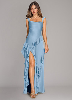 Azazie Sloane Vestidos de damas de honor Vestido de Azul Pálido de Satén Elástico de Corte en A con Escote de Corazón image1