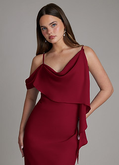 Azazie Yura Bridesmaid Dresses Burgundy Mermaid Off the Shoulder Chiffon Dress image2
