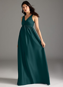 Azazie Yetta Maternity Bridesmaid Dresses A-Line Pleated Stretch Satin Floor-Length Dress image6