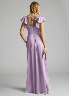 Azazie Bondi Bridesmaid Dresses Frosted Lilac A-Line Bow Stretch Satin Dress image4