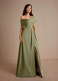 Azazie Milton Mother of the Bride Dresses Pistachio A-Line Pleated Stretch Satin Dress image8