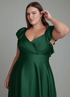 Azazie Leilani Bridesmaid Dresses Dark Green A-Line Ruched Stretch Satin Dress image12