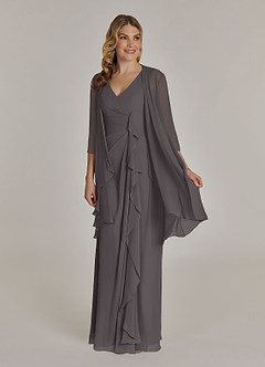 Azazie Manuella vestidos de madre de la novia Vestido de Gris Acero de Gasa de Corte En A con Cuello en V plisado image3