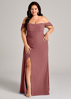 Azazie Amyra Bridesmaid Dresses Amethyst Sheath Off the Shoulder Chiffon Convertible Dress image13