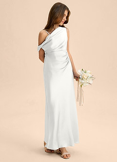 Azazie Emerson Junior Robe Fourreau en Satin extensible Épaule décolletée Blanc image4