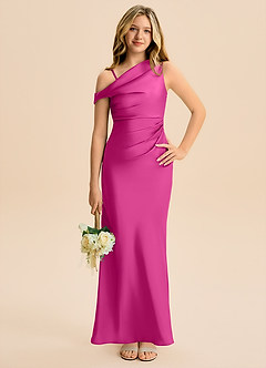 Azazie Emerson Junior Fuchsia Sheath Off the Shoulder Stretch Satin Dress image4