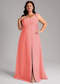 Azazie Debra Bridesmaid Dresses Coral A-Line with Pockets Chiffon Convertible Dress image10