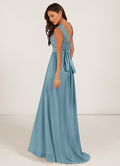 Azazie Gertrude Bridesmaid Dresses Moody Blue A-Line Lace Chiffon Dress image4