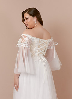 Azazie Stevie Abiti da Sposa Abito A-Line in Tulle a Spalla Scoperta Bianco Diamante Champagne image10
