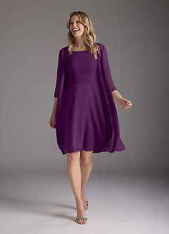Azazie Shirley Mother of the Bride Dresses Grape A-Line Scoop Pleated Chiffon Dress image2