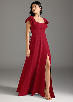 Azazie Bondi Bridesmaid Dresses Scarlet A-Line Ruched Stretch Crepe Dress image5