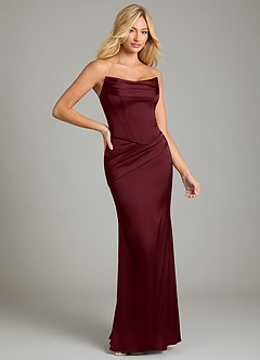 Azazie Sorrel Bridesmaid Dresses Cabernet Mermaid Strapless Stretch Satin Convertible Dress image6