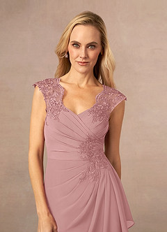 Azazie Gladys Abiti per la Madre della Sposa Abito A-Line in Chiffon in Pizzo con Scollo Queen Anne Rosa Polverosa image5