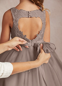 Azazie Calla Flower Girl Dresses Taupe Ball-Gown Lace Tulle Dress image5
