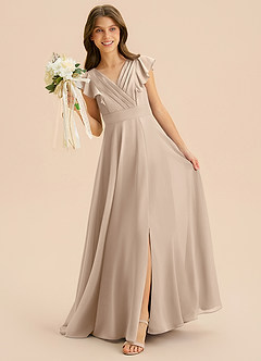 Azazie Anysa Junior Robe Trapèze en Mousseline de soie Rayé Taupe image3