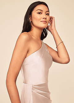 Azazie Maron Brautjungfernkleider A-Linie Eine Schulter Stretch-Satin Kleid Zartrosa image6
