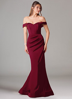 Azazie Everly Bridesmaid Dresses Burgundy Mermaid Off the Shoulder Stretch Satin Convertible Dress image3