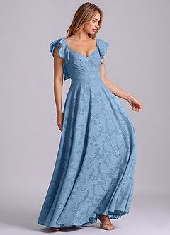 Azazie Leilani 신부 들러리 드레스 A라인 스윗하트 네크라인 플로럴 번아웃 바닥 길이 드레스 image6