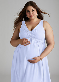 Azazie Yetta Maternity Bridesmaid Dresses A-Line V-Neck Gathered Chiffon Floor-Length Dress image8