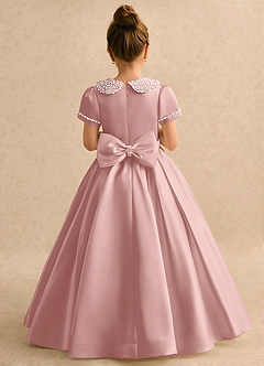 Azazie Gabriella Flower Girl Dresses Rose Gold Ball-Gown with Sleeves Matte Satin Dress image2