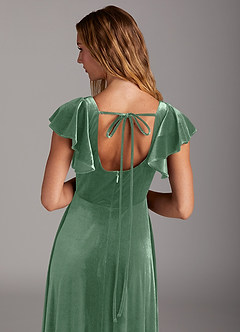 Azazie Bondi Bridesmaid Dresses Eucalyptus A-Line Side Slit Velvet Dress image2