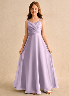 Azazie Umina Girls Formal Flower Girl Dresses Frosted Lilac A-Line Pleated Matte Satin Dress image4