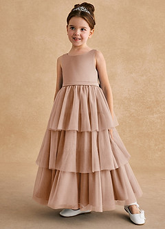 Azazie Megallie Flower Girl Dresses English Rose A-Line Bow Tulle Dress image2