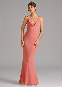 Azazie Rylina Bridesmaid Dresses Salmon Pink Mermaid Pleated Chiffon Dress image1