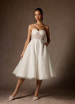 Azazie Nicolette Wedding Dresses Diamond White A-Line Strapless Beading Dress image3