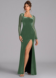 Azazie Megan Robes de demoiselle d'honneur Robe Sirène en Maille Manche longue Eucalyptus image4