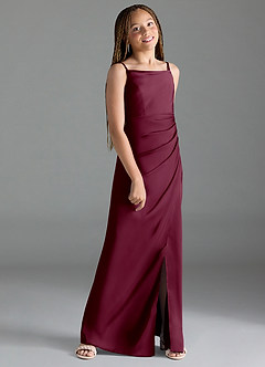 Azazie Leonis Junior Mulberry A-Line Pleated Stretch Satin Dress image3