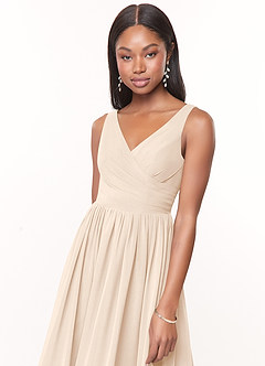 Azazie Keyla Bridesmaid Dresses White Alabaster A-Line V-Neck Pleated Chiffon Dress image5