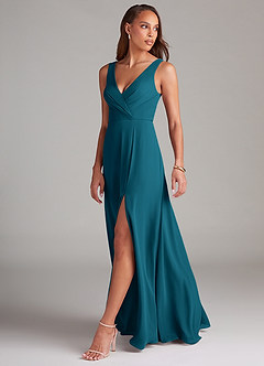 Azazie Nelly Bridesmaid Dresses Ink Blue A-Line Pleated Chiffon Dress image4