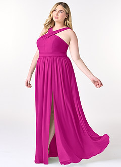 Azazie Elvira Jurken voor bruidsmeisjes Jurk van Chiffon met A-Lijn Geplooid Fuchsia image9