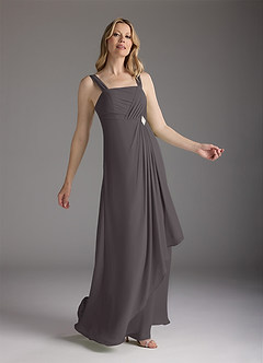 Azazie Weisz Mother of the Bride Dresses Steel Grey A-Line Square Neckline Pleated Chiffon Dress image4
