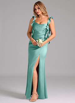 Azazie Jessamine Brautjungfernkleider A-Linie Korsett Stretch-Satin Kleid Aqua image1