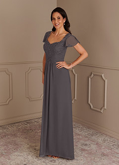 Azazie Gwenyth Mother of the Bride Dresses Steel Grey A-Line Lace Chiffon Dress image4