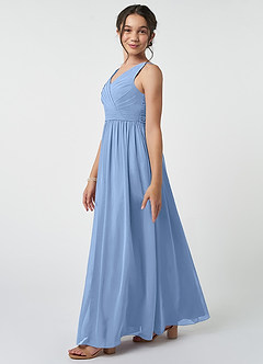 Azazie Kora Steel Blue A-Line Pleated Chiffon Dress image3