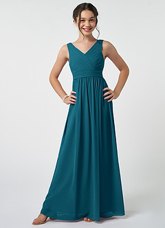 Azazie Kora Junior Ink Blue A-Line Pleated Chiffon Dress image1