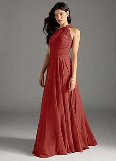 Azazie Charlize Bridesmaid Dresses Terracotta A-Line One Shoulder Chiffon Dress image4