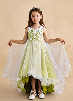 Azazie Celia Robe Demoiselle D'honneur Fillette Robe Trapèze en Tulle Dentelle Citronnelle image4
